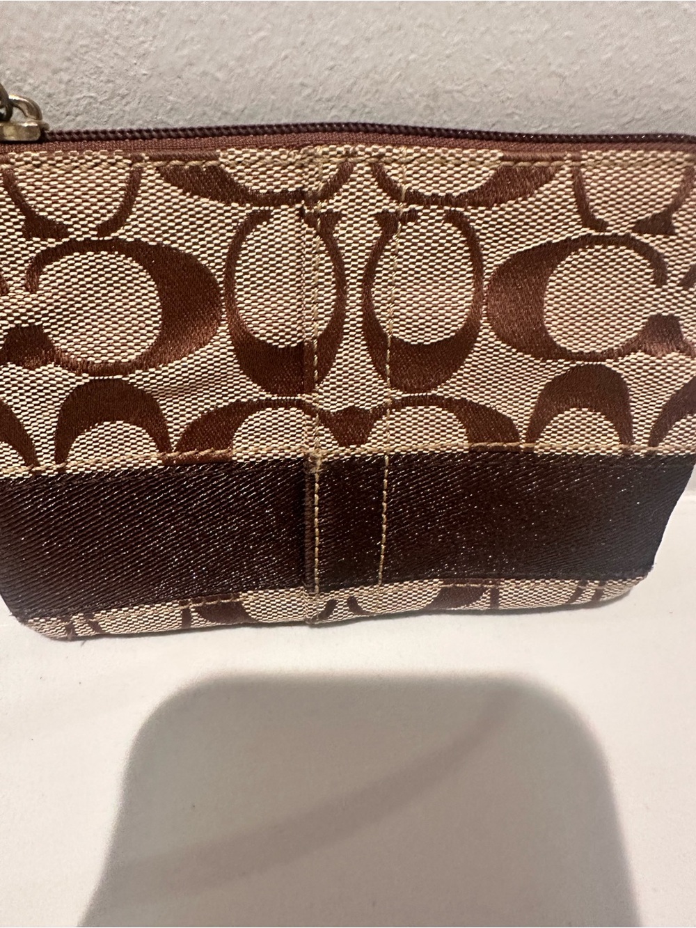 Coach Brown Signature Canvas Wristlet with Dark Brown Trim and coach creed - Picture 3 of 5